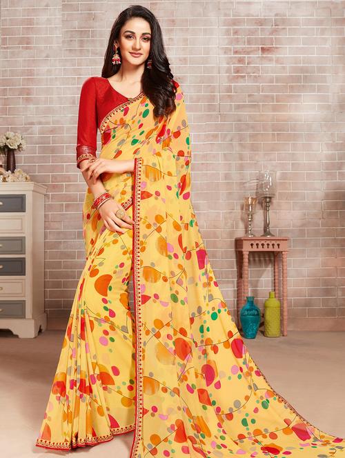 polka dots printed saree  with blouse - 16959252 - Very Small Image - 1