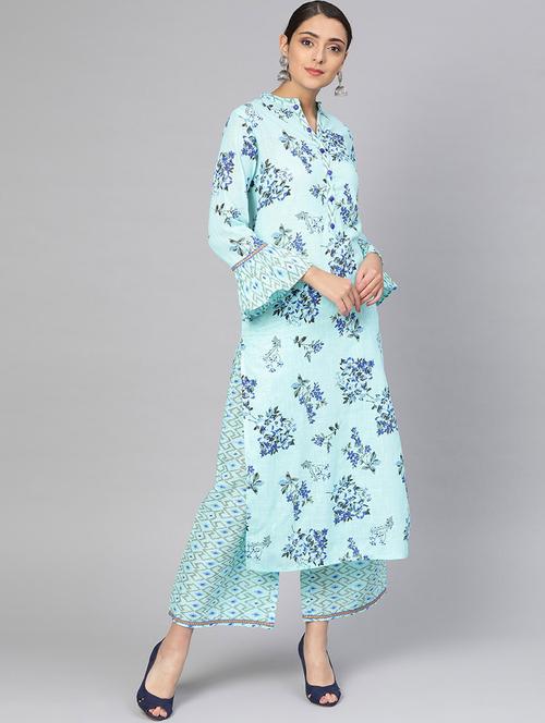 turquoise cotton kurta palazzo  set - 16959635 - Very Small Image - 1