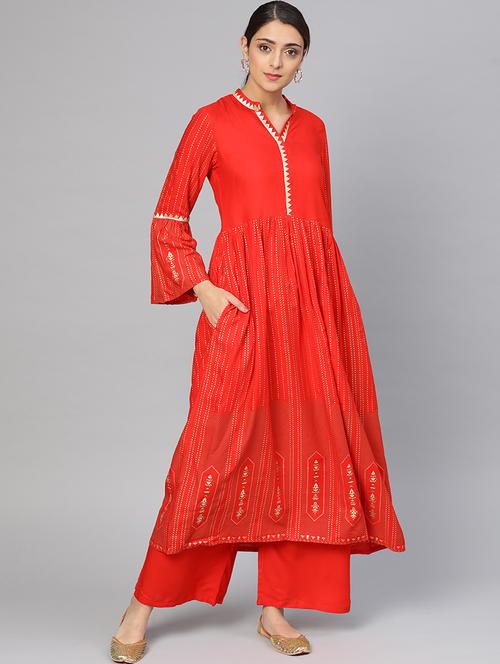 bell sleeves kurta palazzo set - 16959636 - Very Small Image - 1