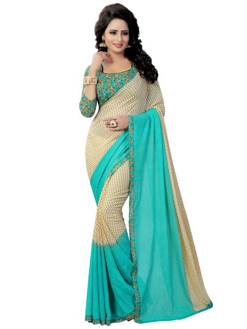 printed contrast bordered saree  with blouse - 16960245 - Very Small Image - 1
