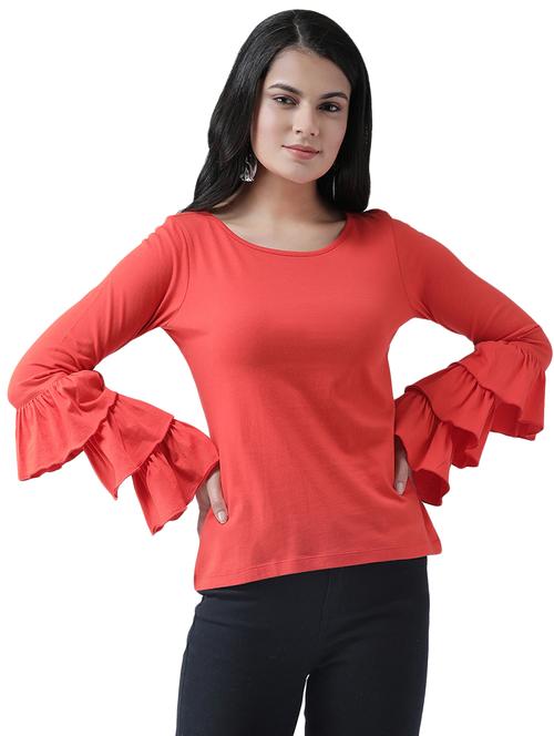 round neck bell sleeves top - 16960450 - Very Small Image - 1