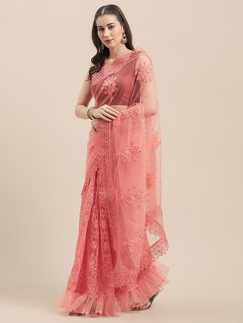 self design embroidered saree with blouse - 16960792 - Very Small Image - 1