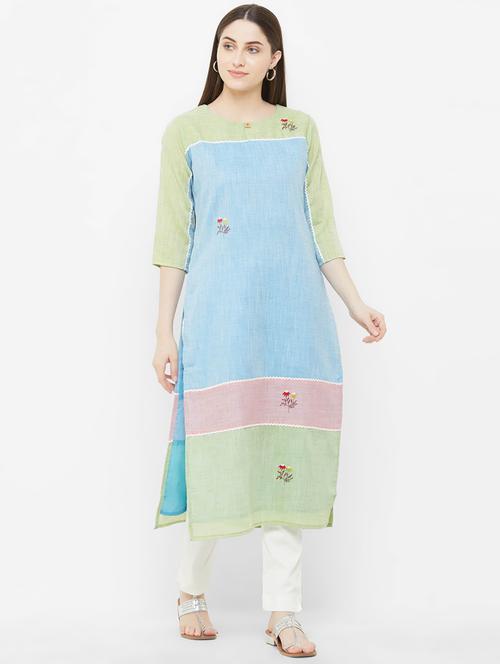 color block straight kurta - 16961756 - Very Small Image - 1