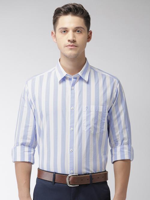 blue striped cotton linen casual shirt - 16962619 - Very Small Image - 1