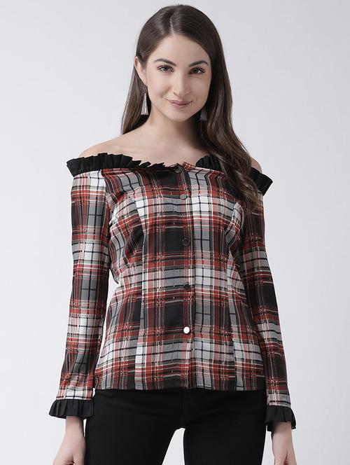 off shoulder checkered top  - 16962746 - Very Small Image - 1