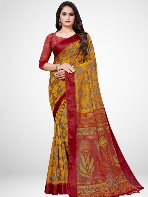 floral printed saree with blouse - 16962876 - Very Small Image - 1