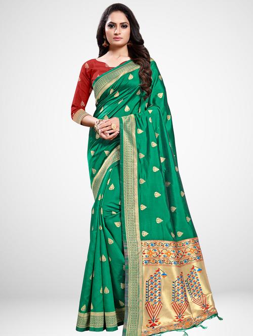 ethnic motif printed saree with blouse - 16962897 - Very Small Image - 1