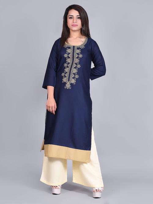 yoke embroidered straight kurta - 16963486 - Very Small Image - 1