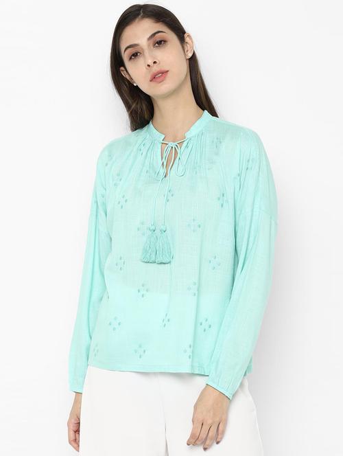 tie up neck embroidered detail top  - 16963685 - Very Small Image - 1
