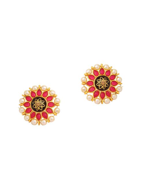 pink brass studs earring - 16964708 - Very Small Image - 1