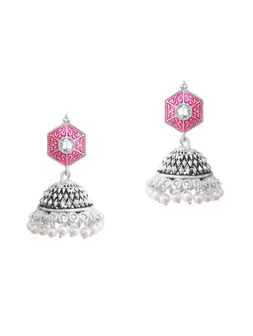 pink brass jhumka earring - 16964795 - Very Small Image - 1
