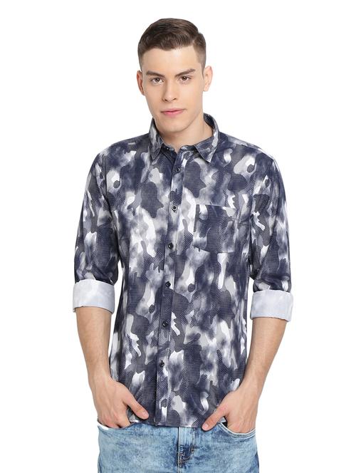 blue camouflage print casual shirt - 16968120 - Very Small Image - 1