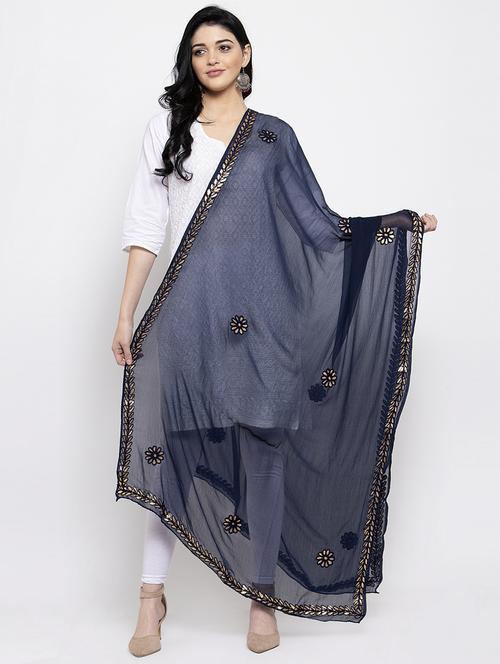 navy poly chiffon dupatta - 16968209 - Very Small Image - 1