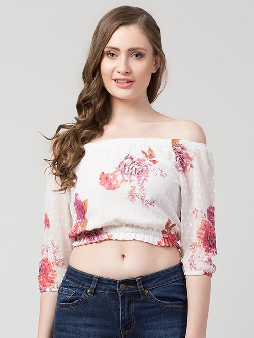 off shoulder floral crop top - 16969859 - Very Small Image - 1