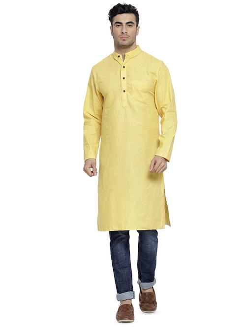yellow solid long kurta - 16970838 - Very Small Image - 1