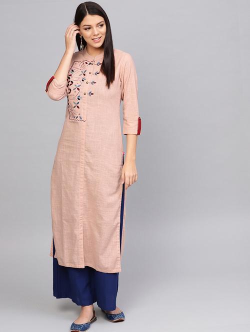 yoke embroidered straight kurta - 16973321 - Very Small Image - 1