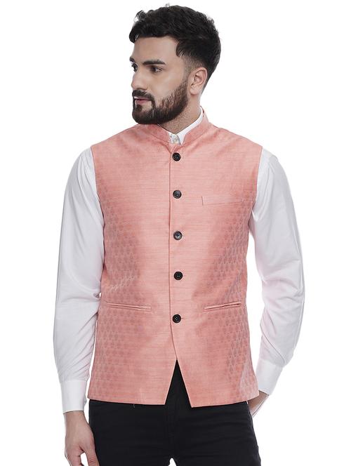 pink jacquard silk blend nehru jacket - 16973808 - Very Small Image - 1