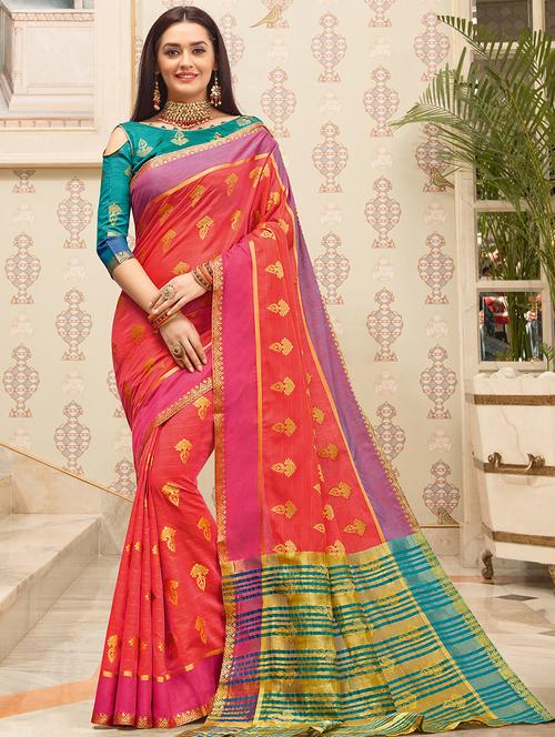 women's self design red colored saree with blouse - 16974585 - Very Small Image - 1