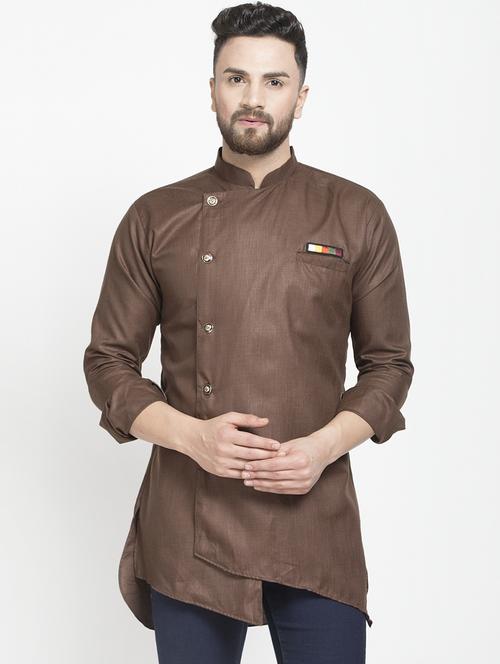 brown solid asymmetric short kurta - 16974866 - Very Small Image - 1