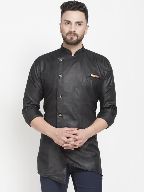 black solid asymmetric short kurta - 16974867 - Very Small Image - 1