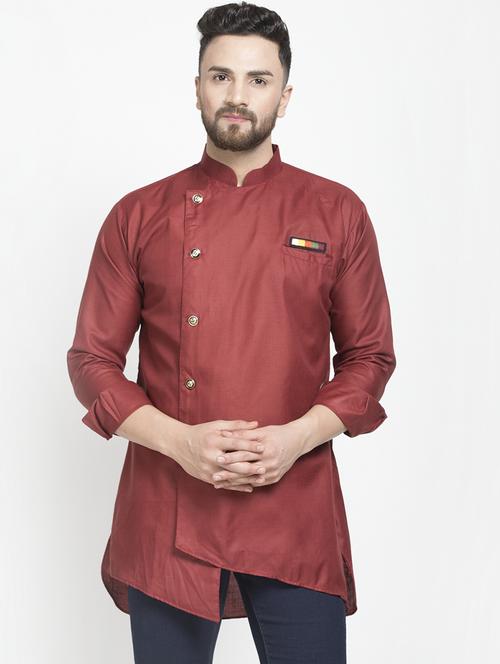red solid asymmetric short kurta - 16974870 - Very Small Image - 1