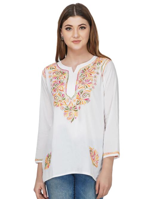 white chikankari straight kurti - 16977102 - Very Small Image - 1