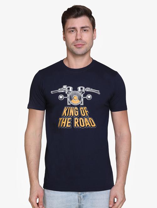 navy blue chest print t-shirt - 16977919 - Very Small Image - 1