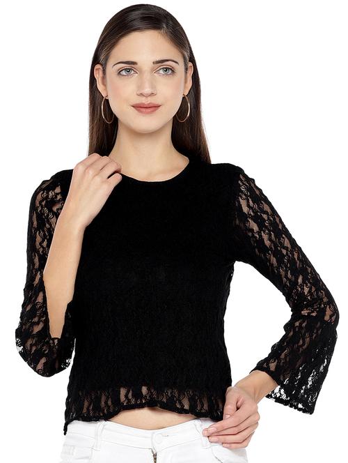 women's crop round neck top - 16978951 - Very Small Image - 1