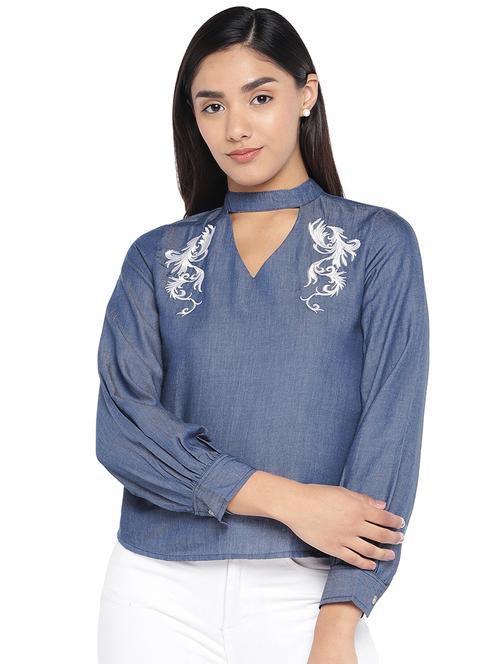 women's straight key hole neck top - 16979061 - Very Small Image - 1