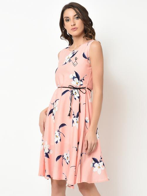 round neck floral belted dress  - 16982739 - Very Small Image - 1