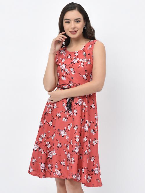 round neck floral belted dress  - 16982745 - Very Small Image - 1