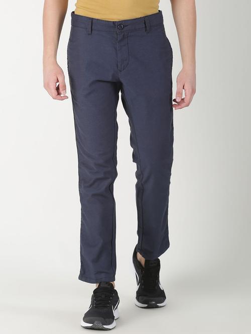 blue solid taped casual trouser  - 16983022 - Very Small Image - 1