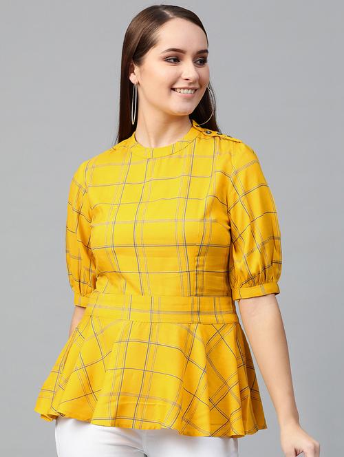 mandarin neck checkered top - 16983791 - Very Small Image - 1