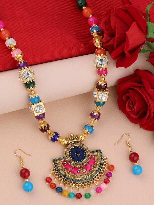 multi colored metal long pendants with earring - 16983959 - Very Small Image - 1
