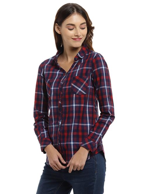 curved hem checkered shirt  - 16987106 - Very Small Image - 1
