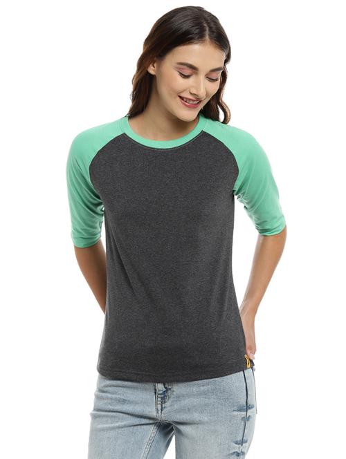 women's color block round neck t-shirt - 16987114 - Very Small Image - 1