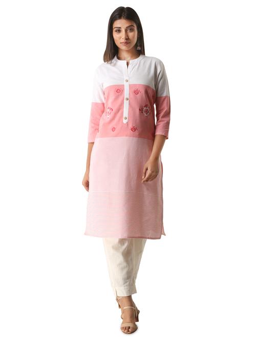 color block embroidered straight kurta - 16987982 - Very Small Image - 1