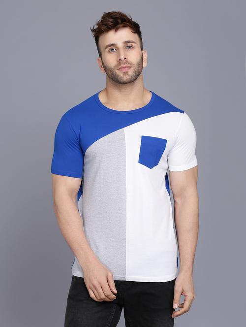 blue color block pocket t-shirt - 16988272 - Very Small Image - 1