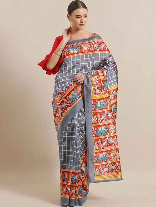 checkered bhagalpuri saree with blouse - 16988420 - Very Small Image - 1