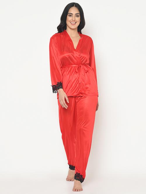 red satin pyjama nightwear set - 16988466 - Very Small Image - 1