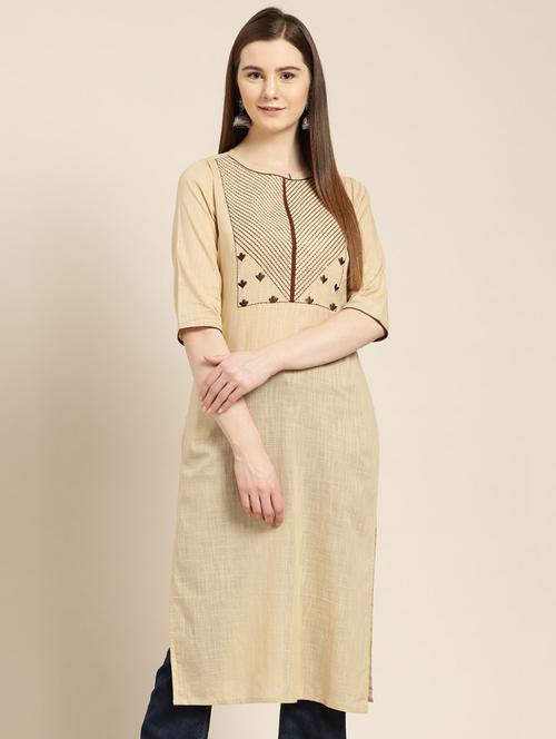 yoke embroidered straight kurta - 16989120 - Very Small Image - 1