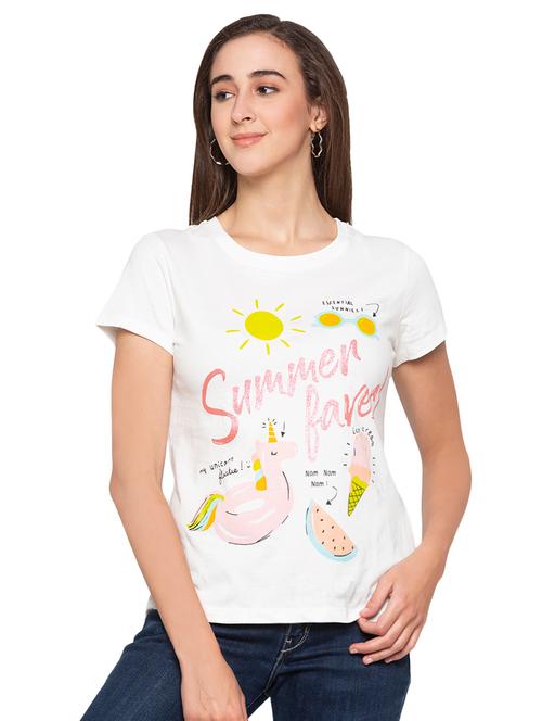 women's front print round neck t-shirt - 16990031 - Very Small Image - 1
