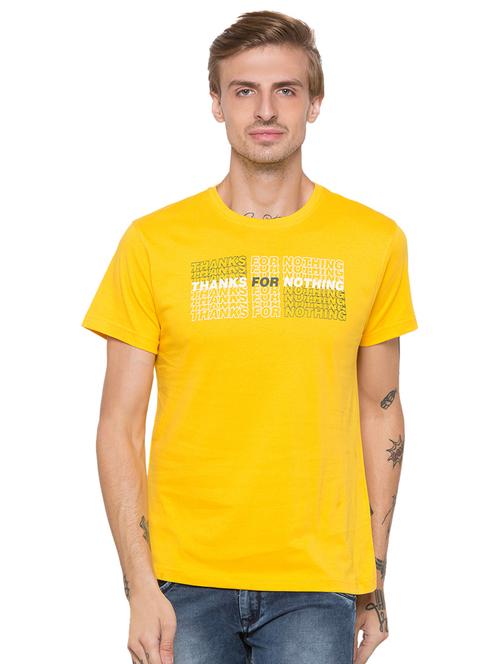 yellow typographic chest print t-shirt - 16990110 - Very Small Image - 1