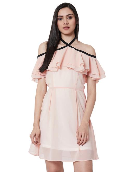 halter neck ruffle detail flared dress  - 16990161 - Very Small Image - 1