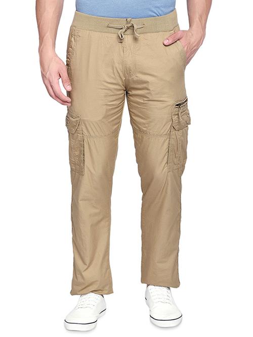 beige solid cargo trouser - 16990906 - Very Small Image - 1