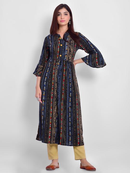 stripe print a-line kurta - 16991090 - Very Small Image - 1