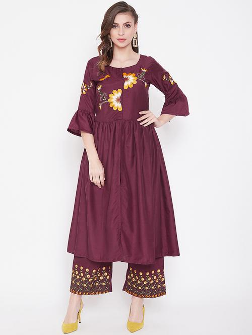 embroidered kurta palazzo set - 16997198 - Very Small Image - 1