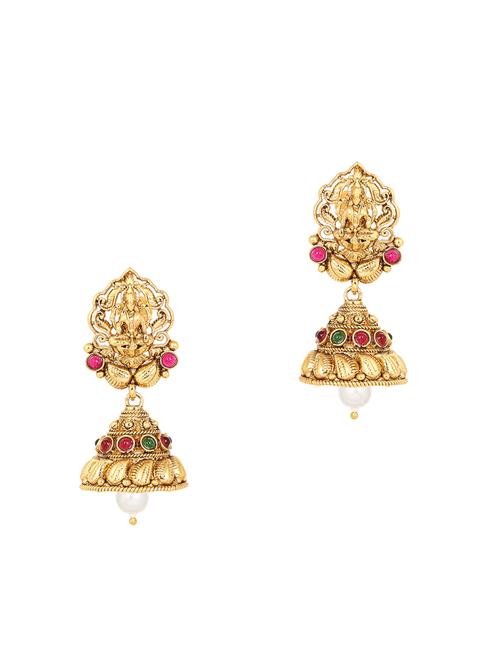 gold brass jhumka earring - 16999961 - Very Small Image - 1