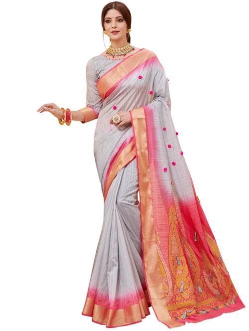 ethnic motif woven saree with blouse - 17000003 - Very Small Image - 1