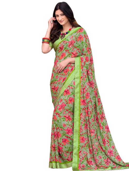 floral printed saree with blouse - 17000053 - Very Small Image - 1